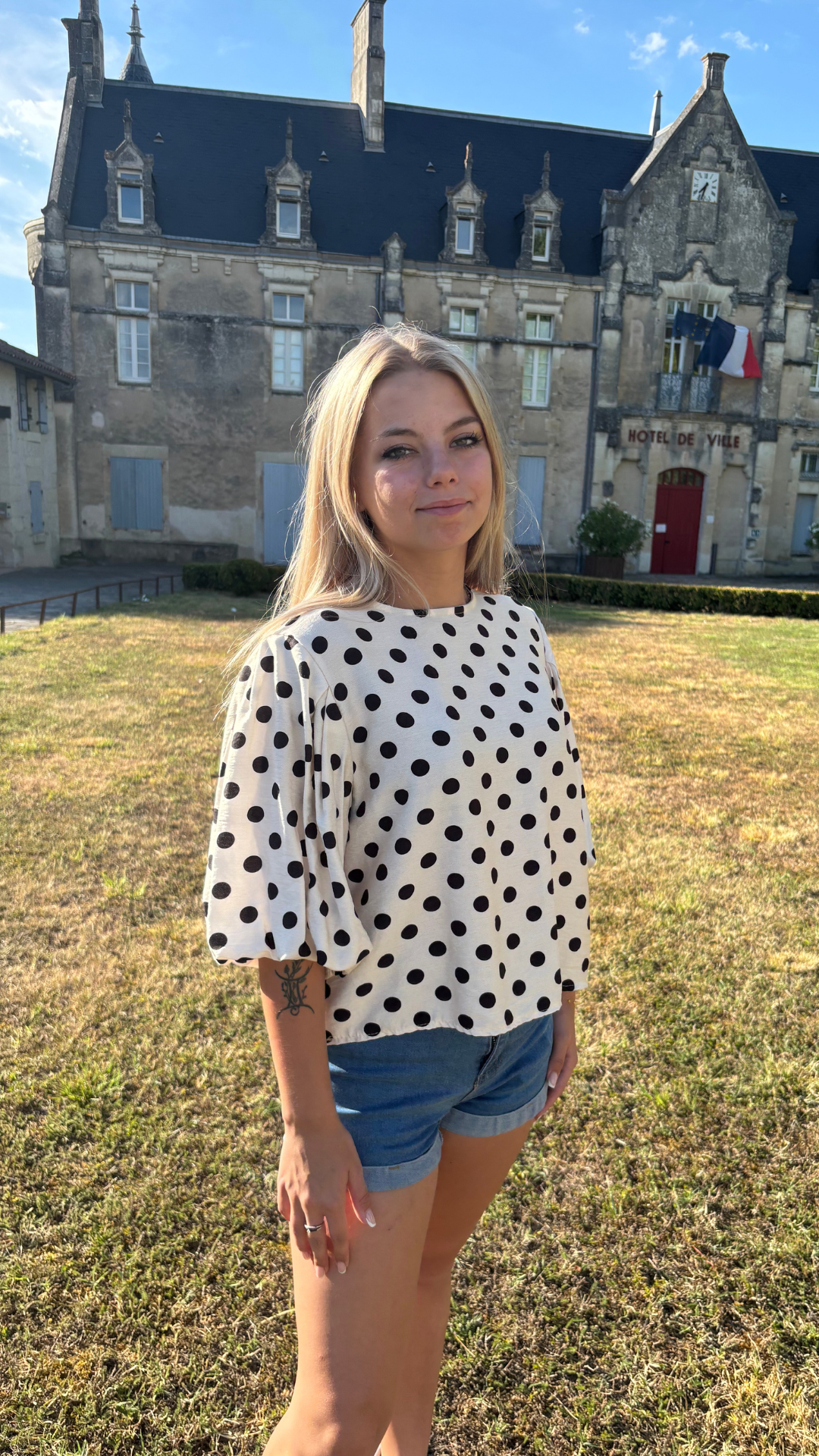 Top à pois blanc