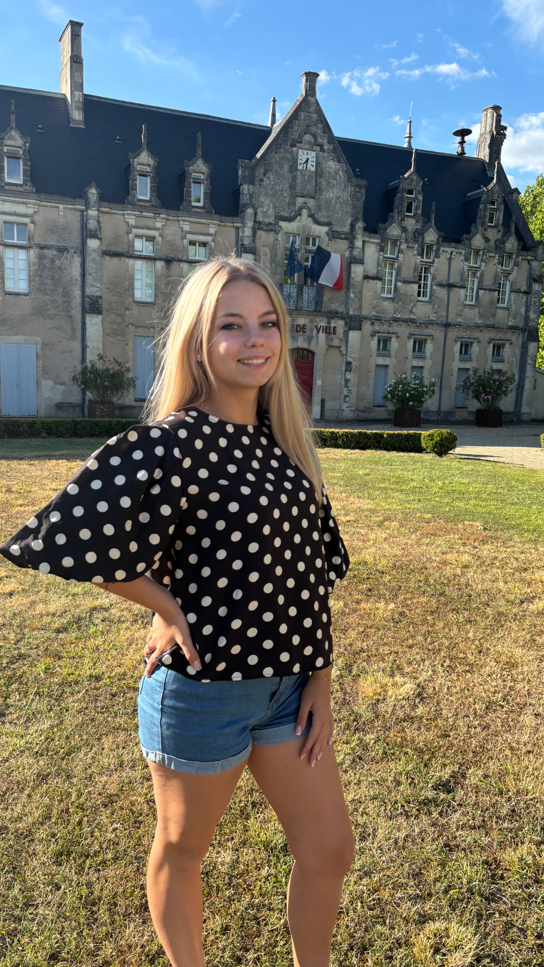 Top à pois noir